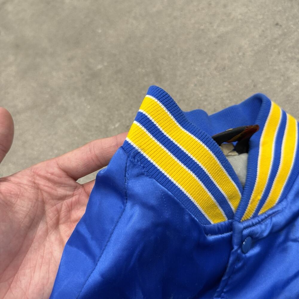 VINTAGE 80s NASA DRYDEN FLIGHT RESEARCH SATIN BOMBER SNAP JACKET BLUE MEDIUM USA - Picture 6 of 12